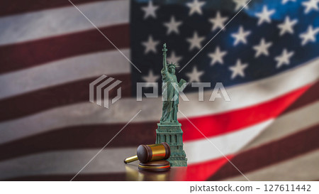 The Statue of liberty and barbed wire on America flag 3d Rendering. 127611442