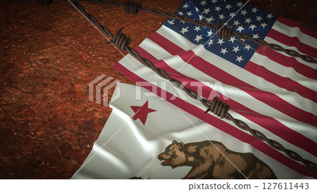 The California and America flag for Crisis concept 3d Rendering. 127611443