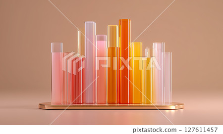 透明橙色長條增長圖表 - 玻璃狀 3D 資訊圖 透明橙色長條增長圖表 - 玻璃狀 3D 資訊圖 127611457