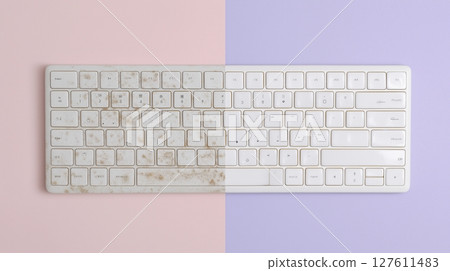 鍵盤除塵前後對比清潔材料 鍵盤除塵前後對比清潔材料 127611483