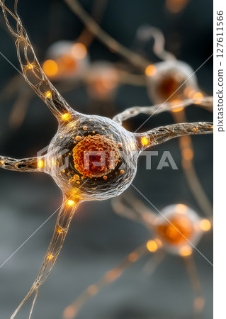 Abstract 3D Art Visualizing Molecular Chains - AI and Medical Innovation Materials 127611566