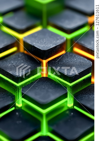 螢光黃色立方體的分形排列-非常適合商業文件 螢光黃色立方體的分形排列-非常適合商業文件 127611611