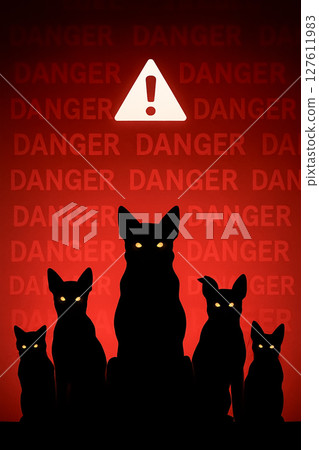 A black cat hiding behind a danger sign - an alert poster A black cat hiding behind a danger sign - an alert poster 127611983