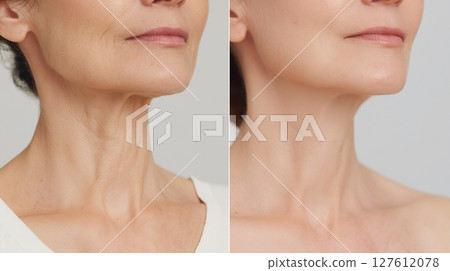 女性頸部美容護理前後對比圖 127612078