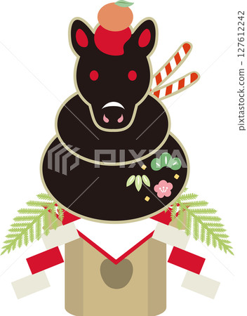 New Year 2026 New Year's card material Year of the Horse Horse Kagami mochi Clay bell Japanese style New Year's Day Zodiac Cute Design Illustration 127612242