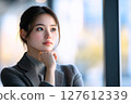 Profile of a young woman thinking in an office Profile of a young woman thinking in an office 127612339
