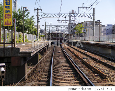 Nose Electric Railway Myoken Line Kinugawabashi Station and train Nose Electric Railway Myoken Line Kinugawabashi Station and train 127612395