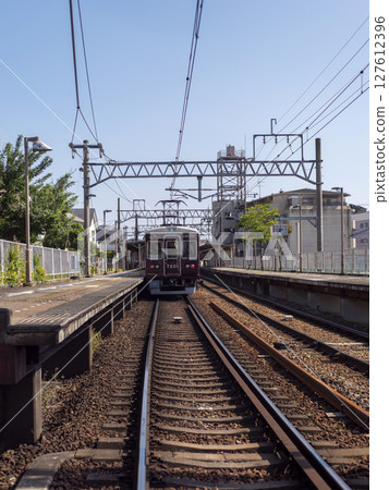 Nose Electric Railway Myoken Line Kinugawabashi Station and train Nose Electric Railway Myoken Line Kinugawabashi Station and train 127612396