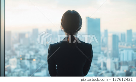 Businesswoman overlooking the city 127612421
