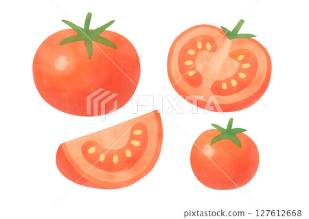 番茄水彩插畫透明PNG食物及剖面素材 127612668
