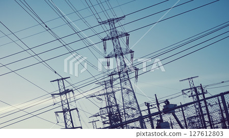 power lines and transmission towers 127612803