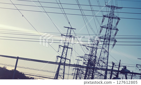 power lines and transmission towers 127612805