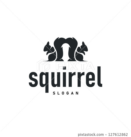 animal logo squirrel black silhouette design minimalist simple black and white design vintage concept as a symbol illustration template for brand or poster 127612862