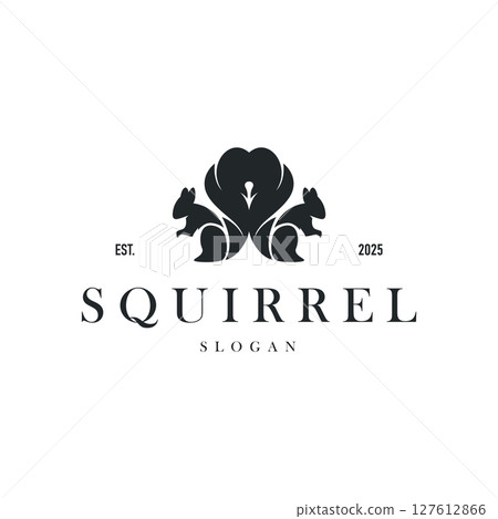 animal logo squirrel black silhouette design minimalist simple black and white design vintage concept as a symbol illustration template for brand or poster animal logo squirrel black silhouette design minimalist simple black and white design vintage concept as a symbol illustration template for brand or poster 127612866