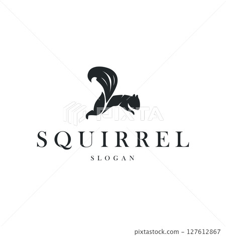 animal logo squirrel black silhouette design minimalist simple black and white design vintage concept as a symbol illustration template for brand or poster 127612867