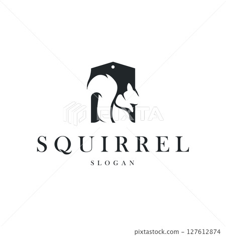 animal logo squirrel black silhouette design minimalist simple black and white design vintage concept as a symbol illustration template for brand or poster 127612874