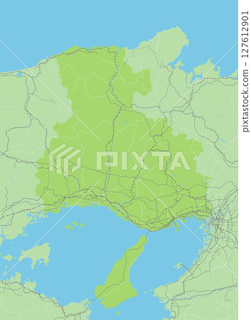 A simple green road map of Hyogo prefecture in Japan and neighboring prefectures 127612901