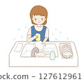 女人洗碗，做家事 127612961