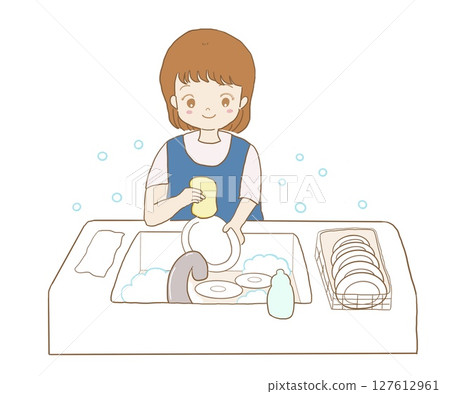 女人洗碗,做家事 女人洗碗,做家事 127612961