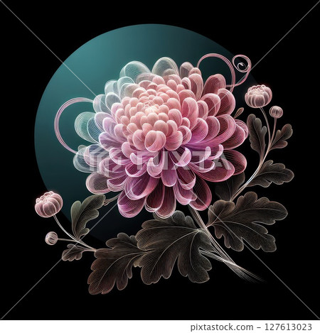 Transparent embroidered chrysanthemum with Generative AI. Transparent embroidered chrysanthemum with Generative AI. 127613023