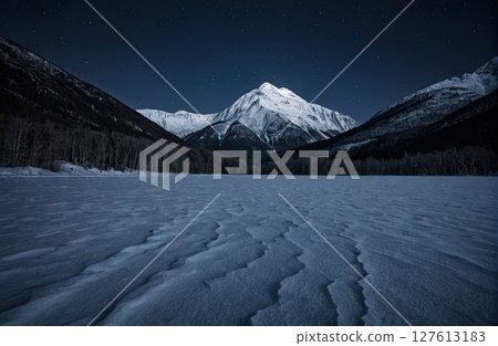 Starry Night Over Snow-Capped Peaks with Generative AI. 127613183