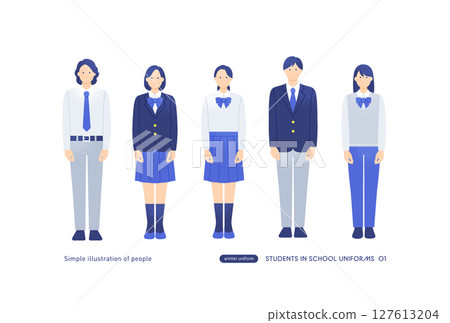 Students in blazer uniforms Male and female students Full body vector illustration material 127613204