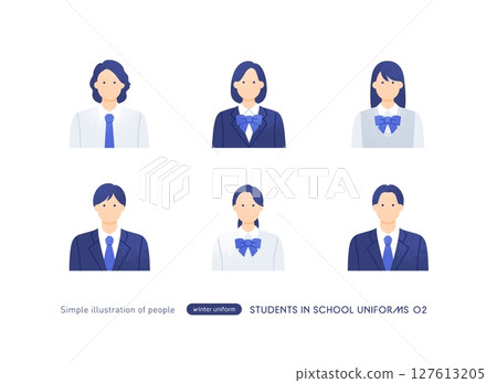 Japanese student icon set Cute high school and junior high school students upper body vector illustration material 127613205