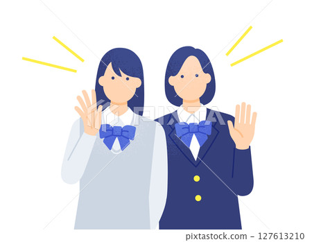 Image of exams and cram schools. Vector illustration of friendly female students cheering 127613210