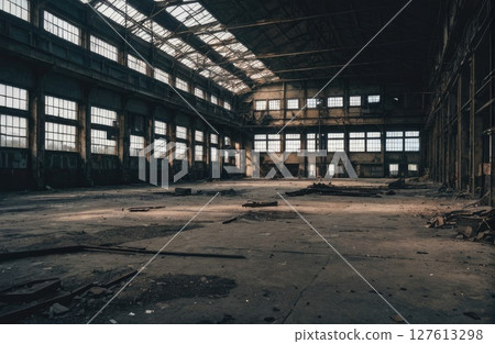 empty abandoned 1980 factory with Generative AI. empty abandoned 1980 factory with Generative AI. 127613298