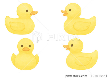 黃鴨水彩插畫透明PNG可愛素材 127613331