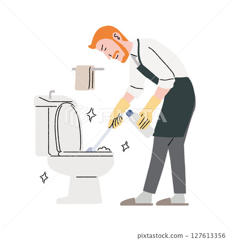 嚴肅的人打掃廁所 127613356