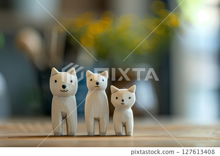 Three cute white Shiba Inu dogs wooden crafts (3D) 127613408
