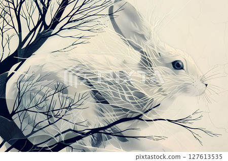 Texture illustration of rabbits and trees Texture illustration of rabbits and trees 127613535