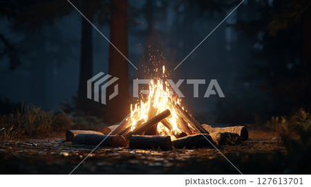 Bonfire in the dark forest Bonfire in the dark forest 127613701