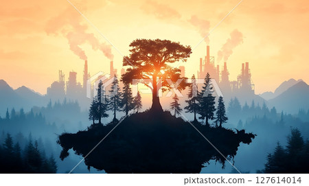 landscape with fog and mountains 127614014