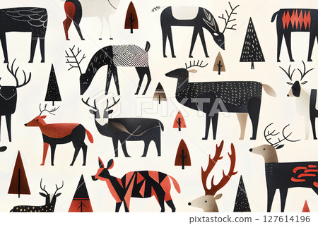 Monochrome collection illustration of deer, reindeer and caribou-1 Monochrome collection illustration of deer, reindeer and caribou-1 127614196