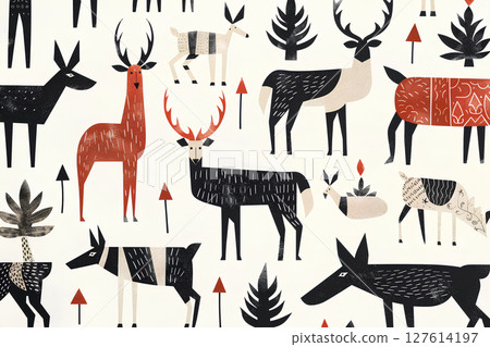 Monochrome collection illustration of deer, reindeer and caribou-1 Monochrome collection illustration of deer, reindeer and caribou-1 127614197