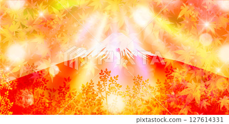 Mount Fuji autumn leaves maple autumn background Mount Fuji autumn leaves maple autumn background 127614331