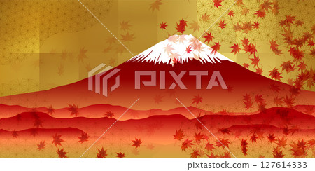Mount Fuji autumn leaves maple autumn background 127614333