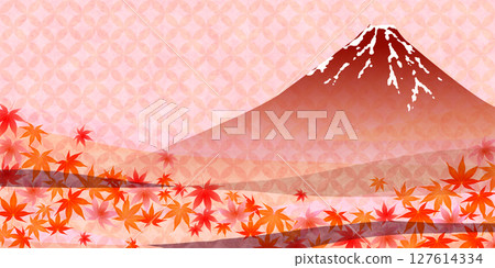 富士山秋葉楓葉秋天背景 富士山秋葉楓葉秋天背景 127614334