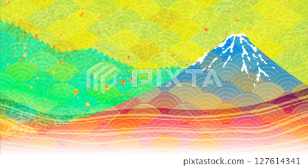 Mt. Fuji Japanese pattern autumn background 127614341