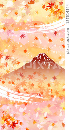 富士山秋葉楓葉秋天背景 富士山秋葉楓葉秋天背景 127614344