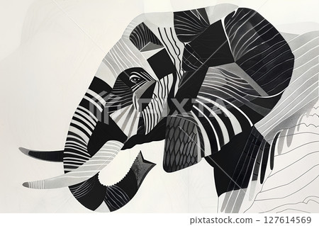 Elephant monochrome illustration (2D) 127614569