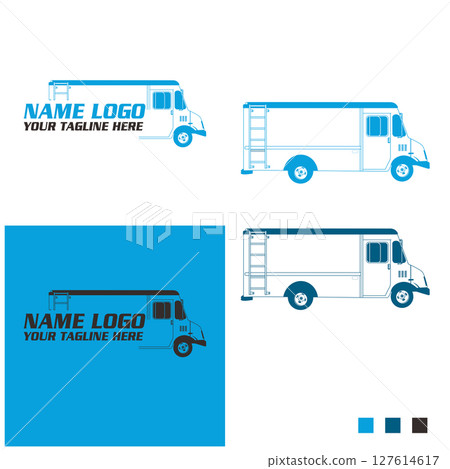 Food truck silhouette logo design. Food truck illustration for element design. Logistic trucking sign. Express delivery trucks icons 127614617