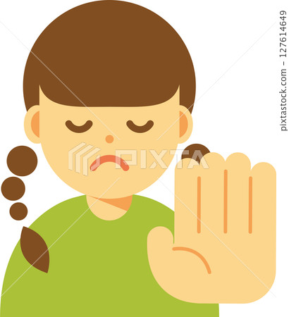 Illustration of a woman refusing with her eyes closed Illustration of a woman refusing with her eyes closed 127614649