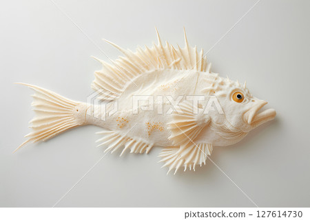 A fish print-style illustration of a mysterious fish (3D) 127614730
