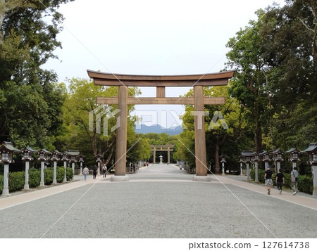 The approach to the historic Kashihara Shrine, Nara Prefecture 127614738