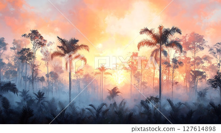 fog over the forest in fog 127614898