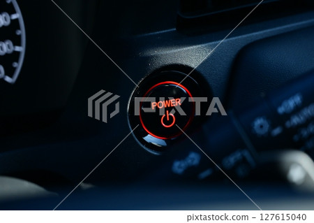 push start power engine system button of electric vehicle car 127615040