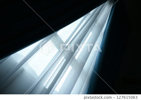 black and white curtain on the window in home, interior design 127615063